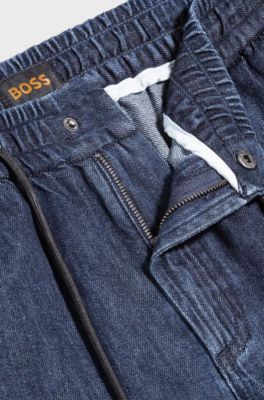 Relaxed-fit shorts in dark-blue denim, Dark Blue