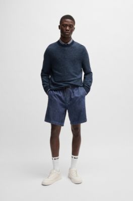 Relaxed-fit shorts in dark-blue denim, Dark Blue