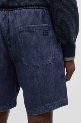 Relaxed-fit shorts in dark-blue denim, Dark Blue