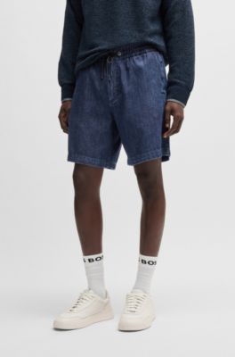 Relaxed-fit shorts in dark-blue denim, Dark Blue