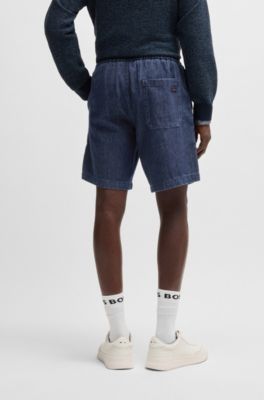 Relaxed-fit shorts in dark-blue denim, Dark Blue
