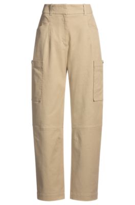 BOSS - Relaxed-fit trousers in stretch-cotton twill - Beige