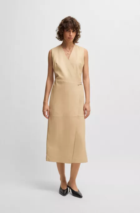Wrap-front shift dress in leather