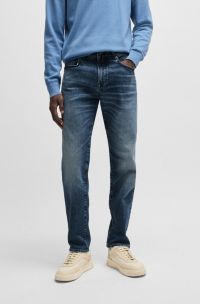 Tapered-fit jeans van blauw comfortabel stretchdenim, Blauw