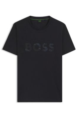 Cotton-jersey T-shirt with logo print, Dark Blue