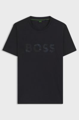 Cotton-jersey T-shirt with logo print, Dark Blue