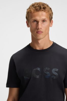 Cotton-jersey T-shirt with logo print, Dark Blue