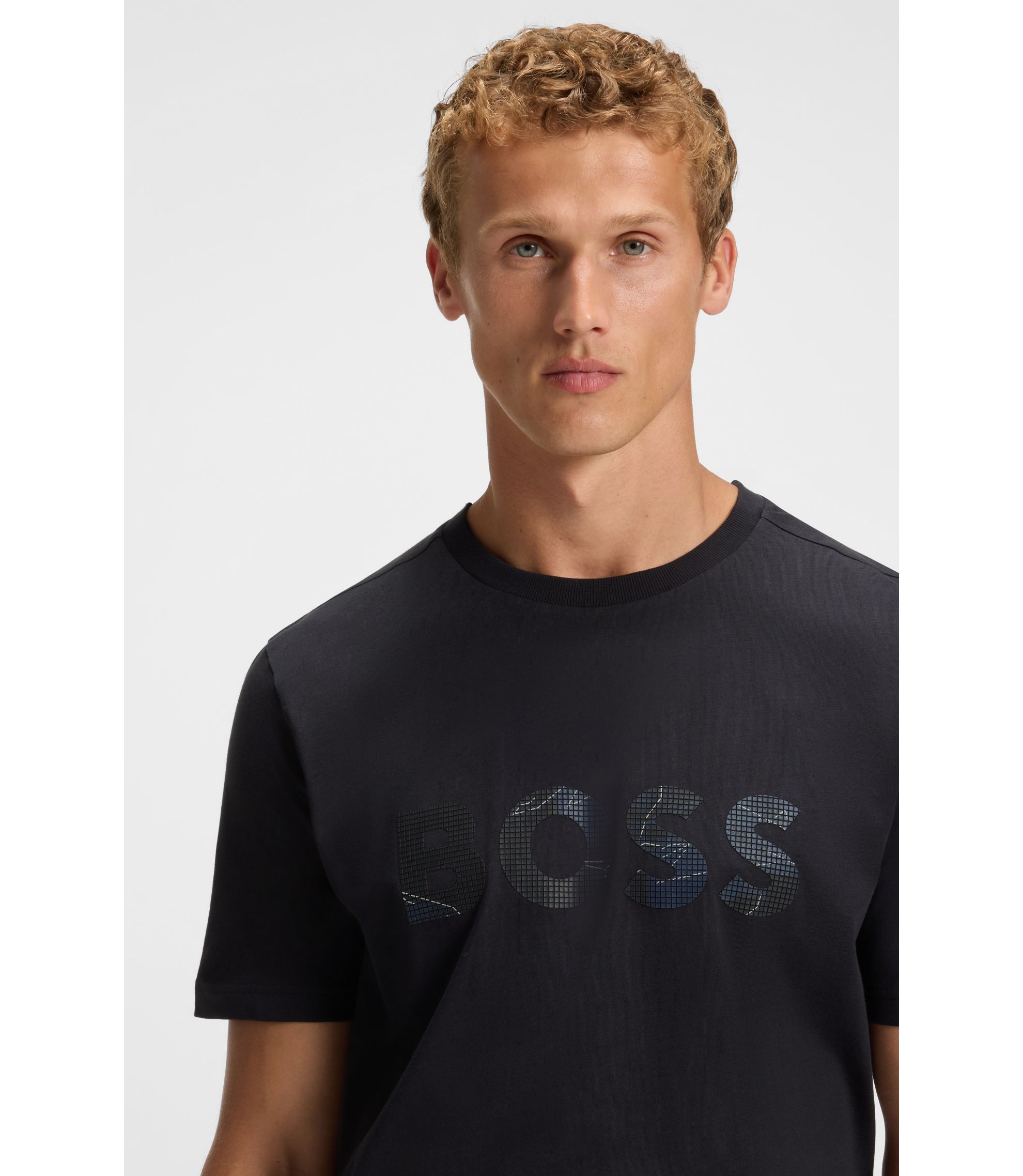 BOSS - Cotton-jersey T-shirt with logo print - Dark Blue