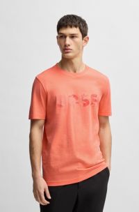 T-shirt van katoenen jersey met logoprint, Koraal
