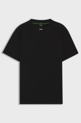 Stretch-cotton T-shirt with logo collar, Black