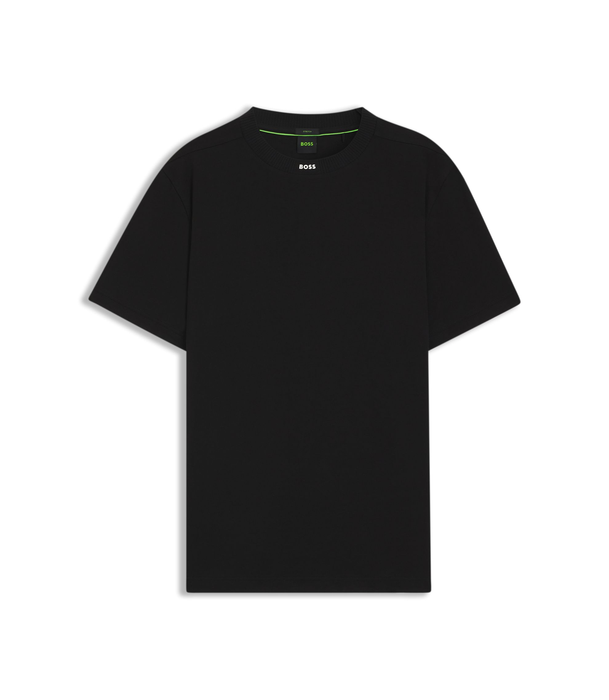 BOSS - Stretch-cotton T-shirt with logo collar - Black