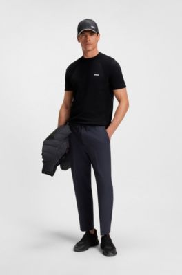 Stretch-cotton T-shirt with logo collar, Black