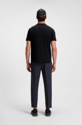 Stretch-cotton T-shirt with logo collar, Black