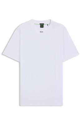 Stretch-cotton T-shirt with logo collar, White