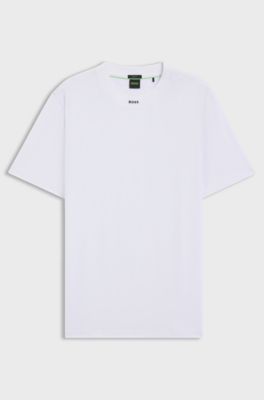 Stretch-cotton T-shirt with logo collar, White