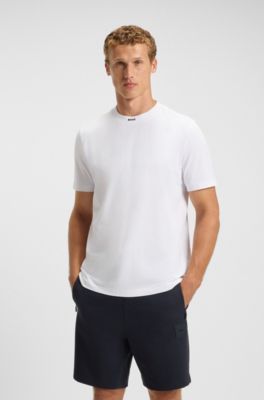 Stretch-cotton T-shirt with logo collar, White