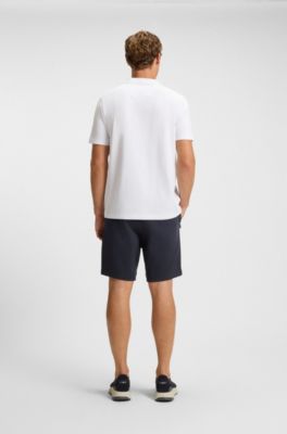 Stretch-cotton T-shirt with logo collar, White