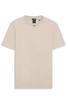 Stretch-cotton T-shirt with logo collar, Natural