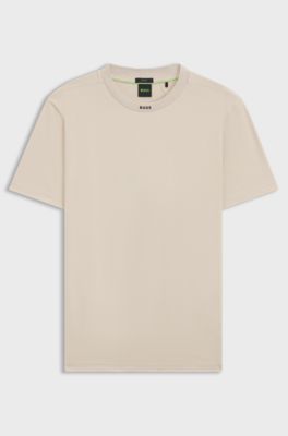 Stretch-cotton T-shirt with logo collar, Natural