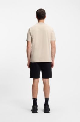 Stretch-cotton T-shirt with logo collar, Natural