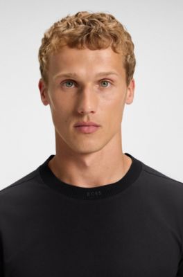 Stretch-cotton T-shirt with logo collar, Dark Blue