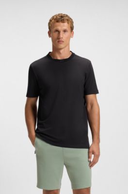 Stretch-cotton T-shirt with logo collar, Dark Blue