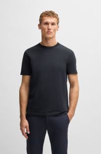 Stretch-cotton T-shirt with logo collar, Dark Blue