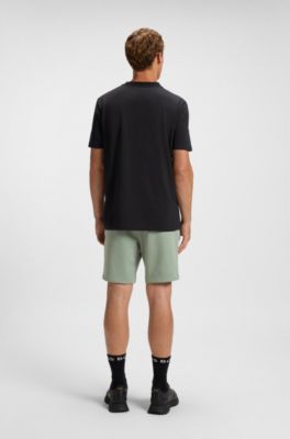 Stretch-cotton T-shirt with logo collar, Dark Blue