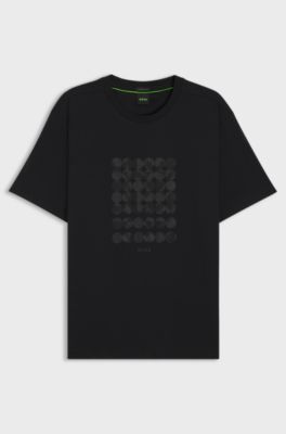Interlock-cotton T-shirt with circle artwork, Black