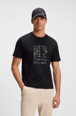 Interlock-cotton T-shirt with circle artwork, Black