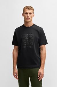 Interlock-cotton T-shirt with circle artwork, Black