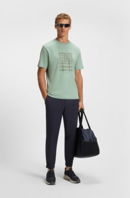 Interlock-cotton T-shirt with circle artwork, Light Green