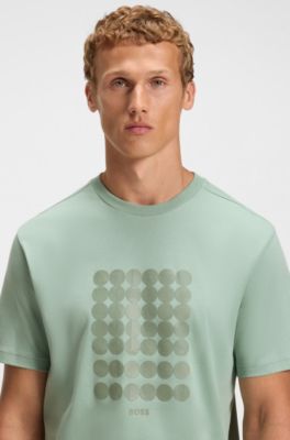 Interlock-cotton T-shirt with circle artwork, Light Green
