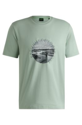 BOSS - Stretch-cotton T-shirt with golf artwork - Light Green