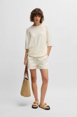 Pull sans coutures en maille structur&eacute;e, Blanc