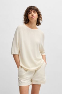 Pull sans coutures en maille structur&eacute;e, Blanc