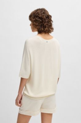 Pull sans coutures en maille structur&eacute;e, Blanc
