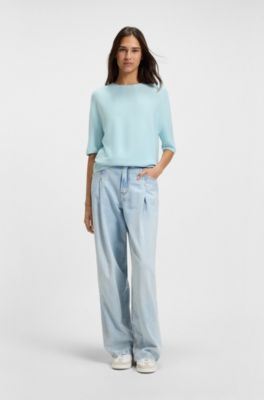 Seamless sweater in a structured knit, Light Blue