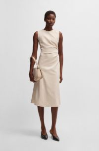 Robe chinée à détails effilochés et froncés, Naturel