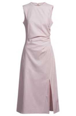 Melange dress with frayed and gathered details, Light Pink