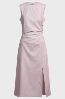 Melange dress with frayed and gathered details, light pink