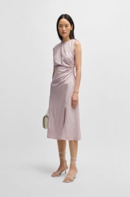 Melange dress with frayed and gathered details, Light Pink
