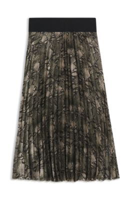 Python-print midi skirt with pliss&eacute; pleats, Patterned
