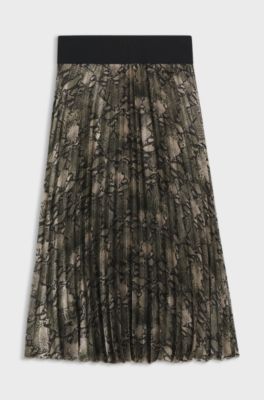 Python-print midi skirt with pliss&eacute; pleats, Patterned