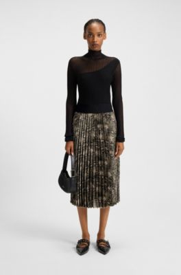 Python-print midi skirt with pliss&eacute; pleats, Patterned