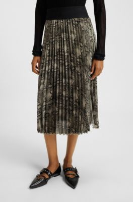 Python-print midi skirt with pliss&eacute; pleats, Patterned