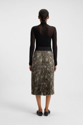 Python-print midi skirt with pliss&eacute; pleats, Patterned