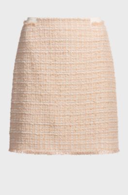 Tweed skirt with stretch-cotton waistband, Light Orange