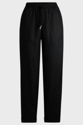 Regular-fit trousers in ramie, Black