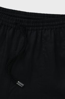 Regular-fit trousers in ramie, Black